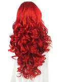 Long Pure Big Red Wavy Synthetic Lace Front Wig - FashionLoveHunter