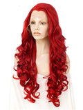 Long Pure Big Red Wavy Synthetic Lace Front Wig - FashionLoveHunter