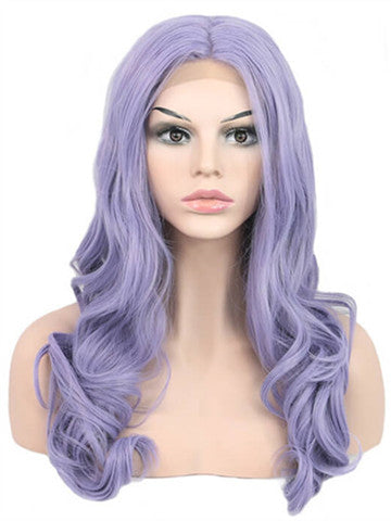 Long Pure Lavender Wave Synthetic lace front wig - FashionLoveHunter