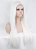 Long Pure White Cosplay Straight Synthetic Lace Front Wig - FashionLoveHunter