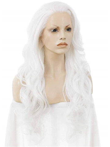 Coplay Wave Long Realistic White Halloween Cosplay Wave Synthetic Lace Front Wig ...