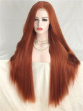 Long Reddish Brown Autumn Twilight Copper Straight Synthetic Lace Front Wig - FashionLoveHunter