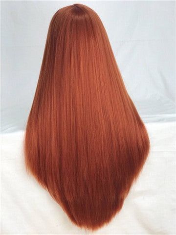 Long Reddish Brown Autumn Twilight Copper Straight Synthetic Lace Front Wig - FashionLoveHunter