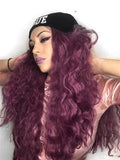 Long Reddish Purple Burgundy Curly Synthetic Lace Front Wig - FashionLoveHunter
