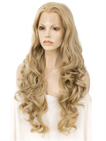 Long Royal Ash Golden Loose Wave Layered Synthetic Lace Front Wig - FashionLoveHunter