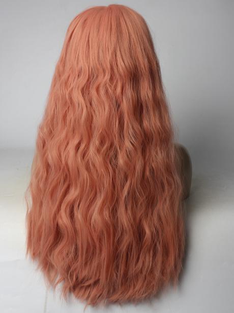 Long Salmon Peach Pink Curly Synthetic Lace Front Wig
