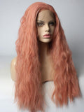 Long Salmon Peach Pink Curly Synthetic Lace Front Wig