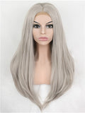Long Silver Grey Straight Synthetic Lace Front Wig - FashionLoveHunter