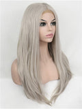 Long Silver Grey Straight Synthetic Lace Front Wig - FashionLoveHunter