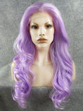 Long Silver Light Purple Wave Synthetic Lace Front Wig - FashionLoveHunter