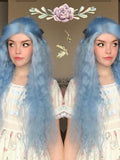 Long Sky Powder Blue Curly Synthetic Lace Front Wig