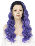Long SlateBlue Ombre Deep Wave Synthetic Lace Front Wig