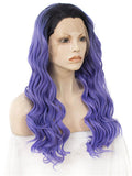 Long SlateBlue Ombre Deep Wave Synthetic Lace Front Wig