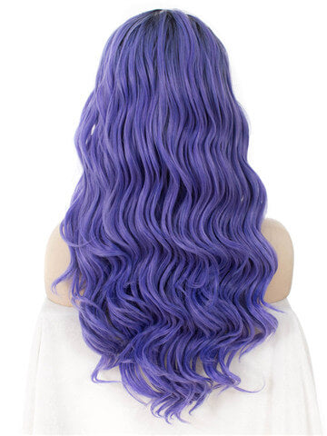 Long SlateBlue Ombre Deep Wave Synthetic Lace Front Wig