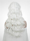Long Snow White Body Wavy Synthetic Lace Front Wig - FashionLoveHunter