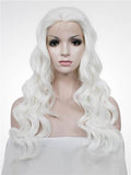 Long Snow White Body Wavy Synthetic Lace Front Wig - FashionLoveHunter