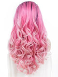 Long Splendid Pink To Blonde Ombre Wavy Synthetic Lace Front Wig - FashionLoveHunter