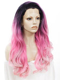 Long Splendid Pink To Blonde Ombre Wavy Synthetic Lace Front Wig - FashionLoveHunter