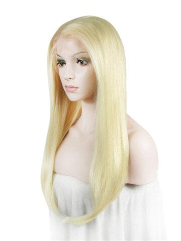 Long Straight Bright Blonde Rod Yellow Synthetic Lace Front Wig