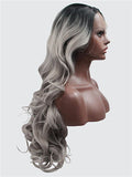 Long Stylish Enhancing Gray Ombre Wave Synthetic Lace Front Wig - FashionLoveHunter
