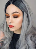Long Stylish Enhancing Gray Ombre Wave Synthetic Lace Front Wig - FashionLoveHunter