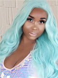 Long Turquoise Green Wave Synthetic Lace Front Wig - FashionLoveHunter