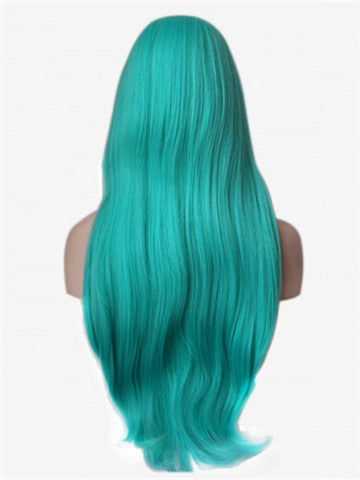 Long Turquoise Synthetic Lace Front Wig - FashionLoveHunter