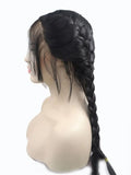 Long Two Twist Braids Black Synthetic Lace Front Wig