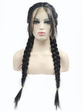 Long Two Twist Braids Black Synthetic Lace Front Wig