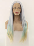 Long Unicorn Mix Color Straight Synthetic Lace Front Wig