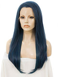 Long Vivianite Dark Blue Straight Synthetic Lace Front Wig - FashionLoveHunter