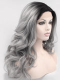 Long Wave Black To Grey Ombre Synthetic Lace Front Wig