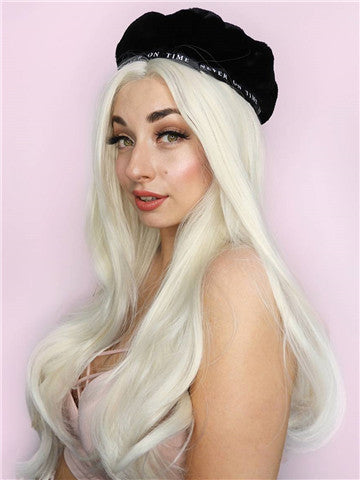 Long White Blonde Becky Synthetic Lace Front Wig - FashionLoveHunter