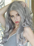 Long Young Silver Grey Wave Synthetic Lace Front Wig - FashionLoveHunter