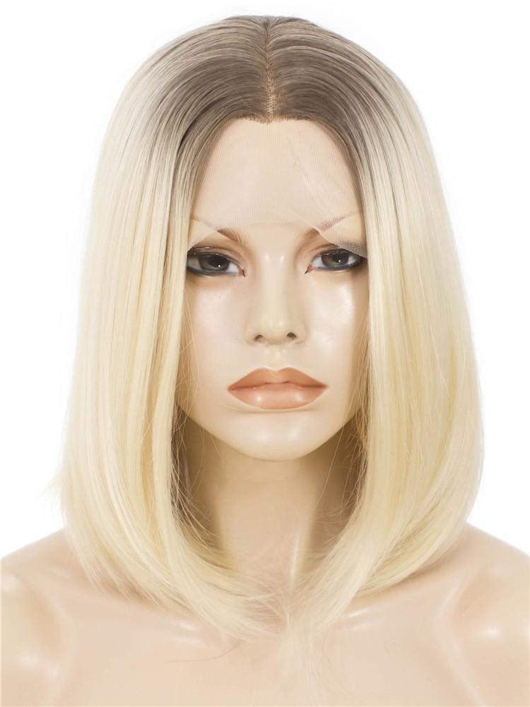 Dark Rooted Blonde Glueless Lace Front Synthetic Wigs - Imstylewigs