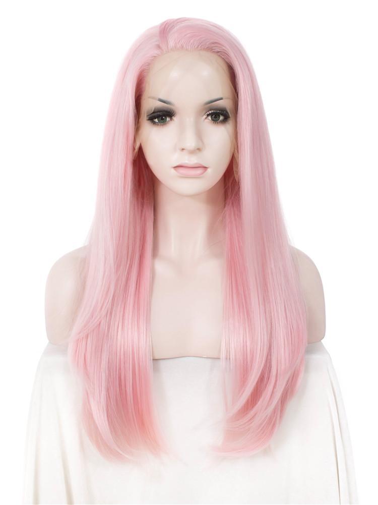 Straight Natural Pink Glueless Synthetic Lace Front Wigs - Imstylewigs