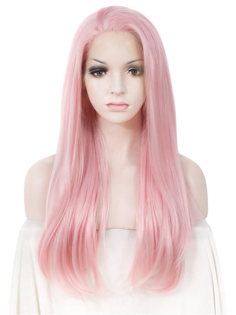 Long Straight Natural Pink Glueless Synthetic Lace Front Wigs - Imstylewigs