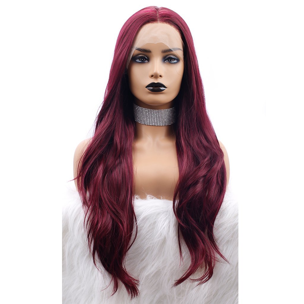 Long 99J Natural Wavy Glueless Lace Front Wigs - Imstylewigs