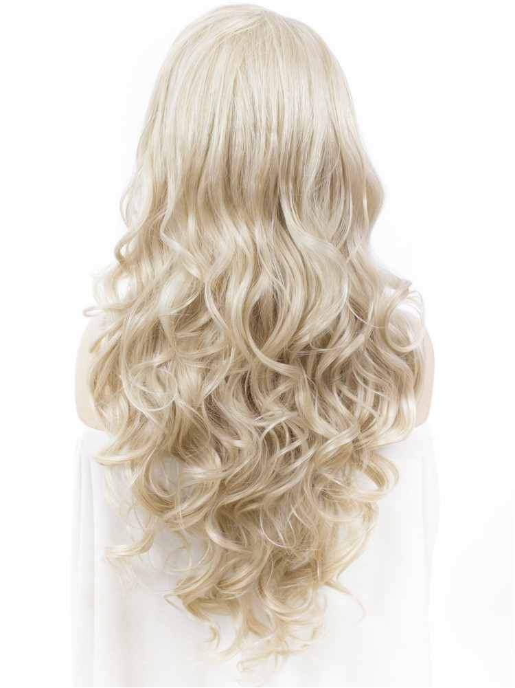 Ash Blond Long Wavy Synthetic Lace Front Wigs - Imstylewigs