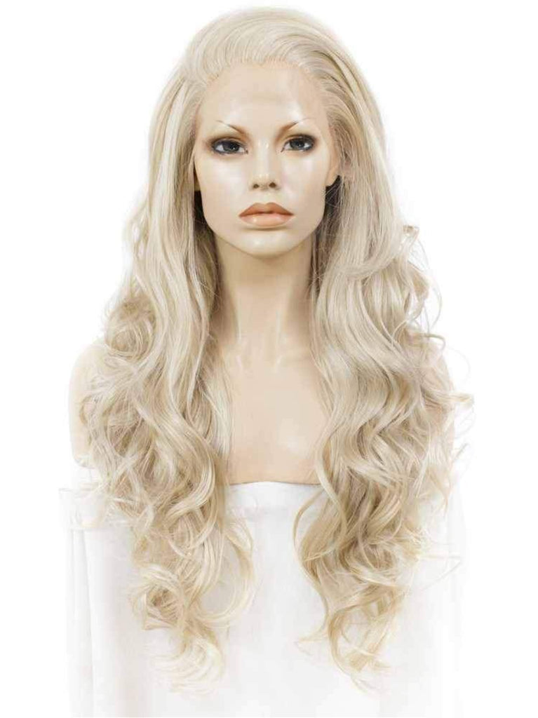 Cosplay Ash Blond Long Wavy Lace Front Wigs - Imstylewigs