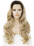 Dark Rooted With Blonde Wavy Synthetic Lace Front Wigs - Imstylewigs