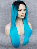 Magical Electric Blue Long Straight Synthetic Lace Front Wig - FashionLoveHunter