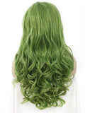 Mustard Eatage Green Wave Long Synthetic Lace Front Wig - FashionLoveHunter