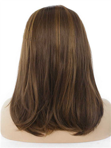 Natural Brown Shoulder Length Bob Synthetic Lace Front Wig - FashionLoveHunter