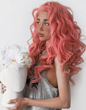 Rose Pink Long Wavy Synthetic Glueless Lace Front Wigs - Imstylewigs