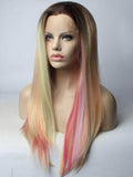 New Unicorn Long Florid Azalea Pink Synthetic Lace Front Wig
