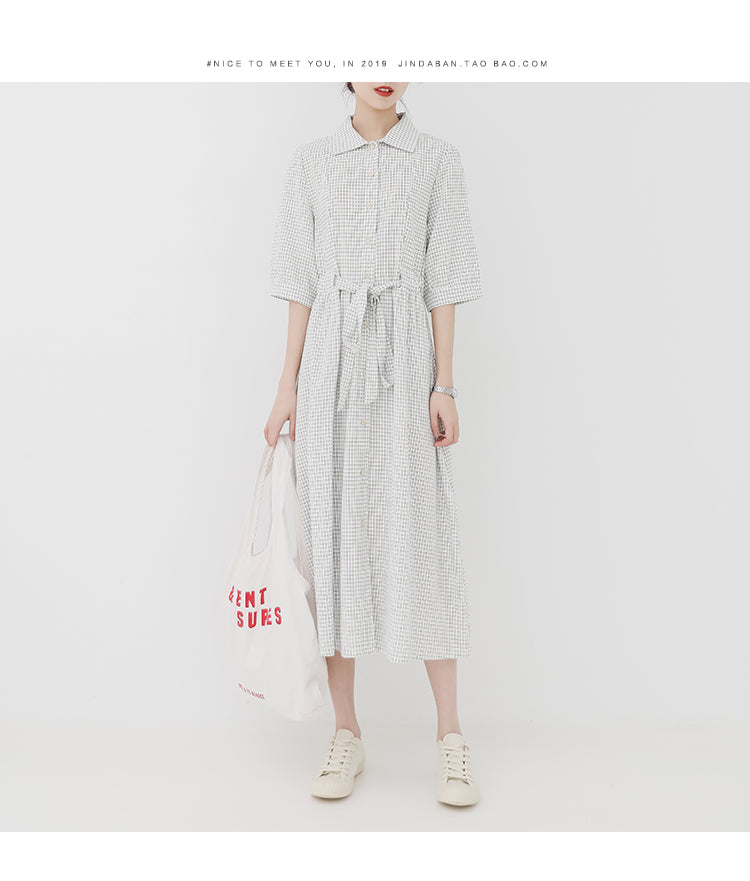 summer new Korean version of the small fresh sweet plaid short-sleeved dress