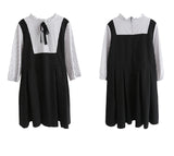 spring and summer new Korean version of the black fake two-piece strap bow dress
