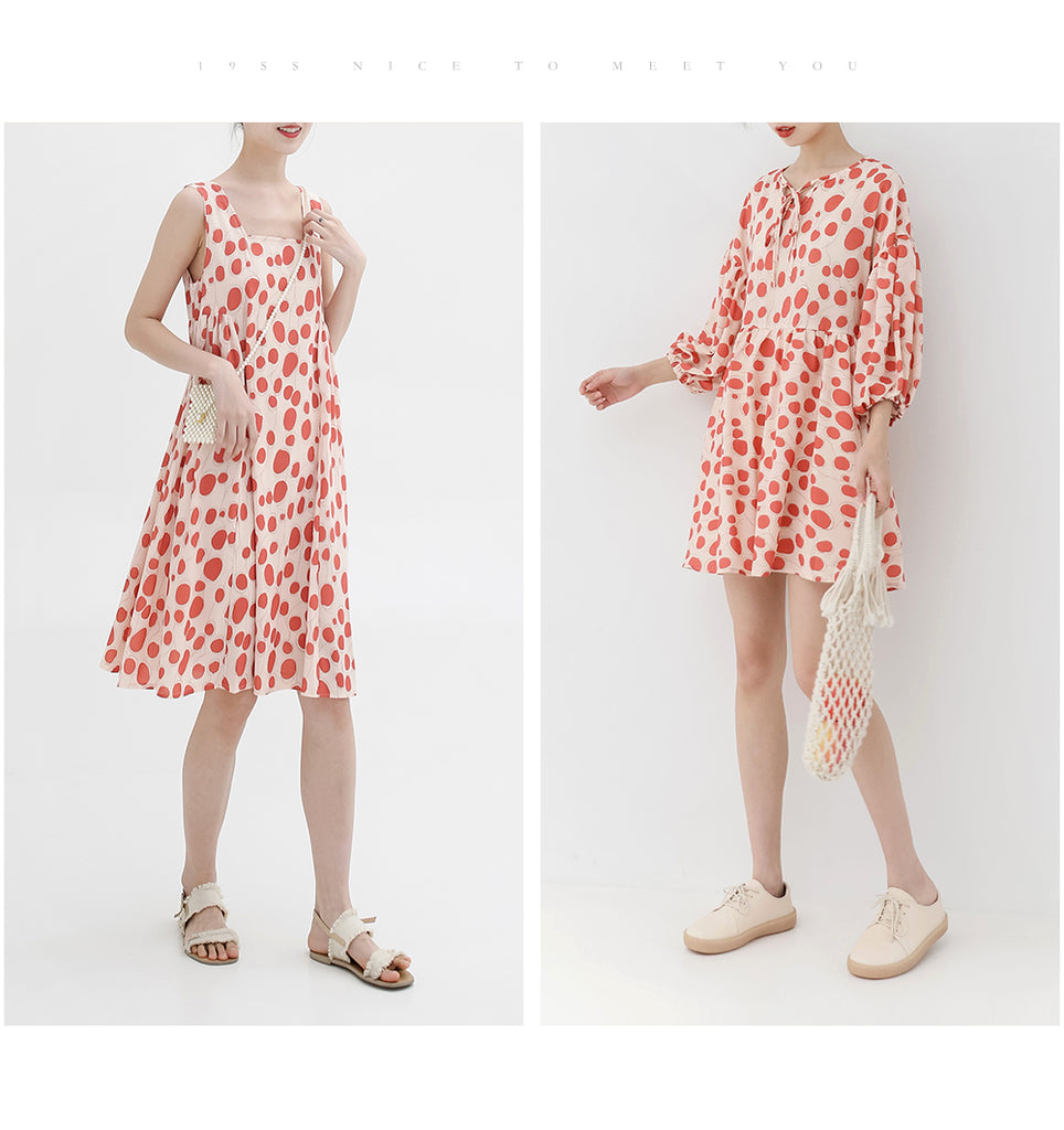 spring new Korean version of the Japanese cute red wave point loose dress children