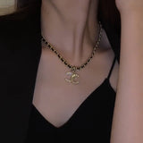 Double C Letter Necklace Versatile Clavicle PU Leather Cord Sweater Chain